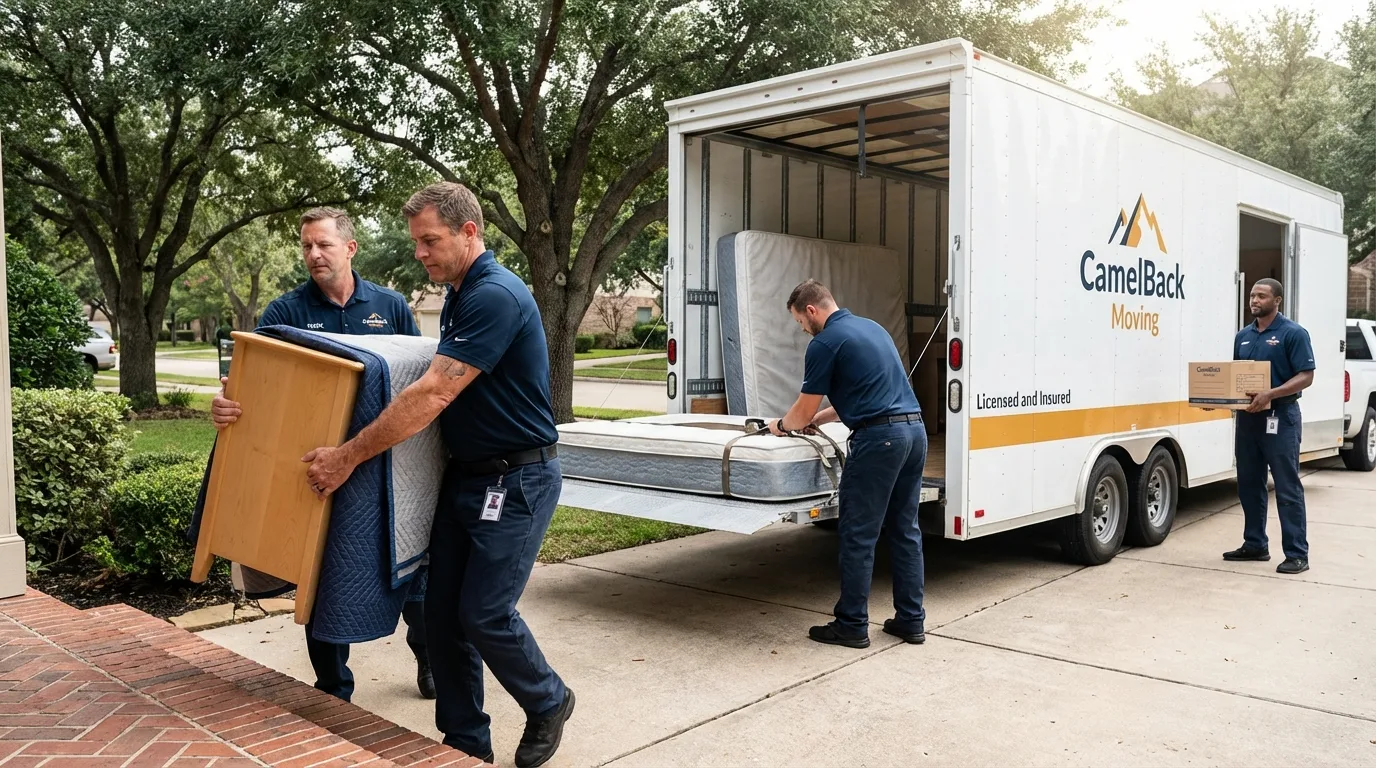 Crew loading residential truck for cross-state move from Saint Clair, PA