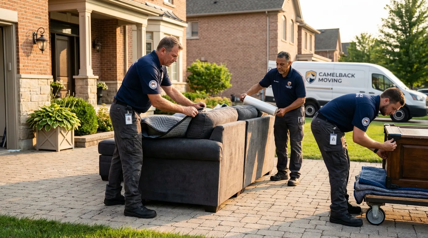 Large estate moving crew wrapping furniture in Saint Clair, PA