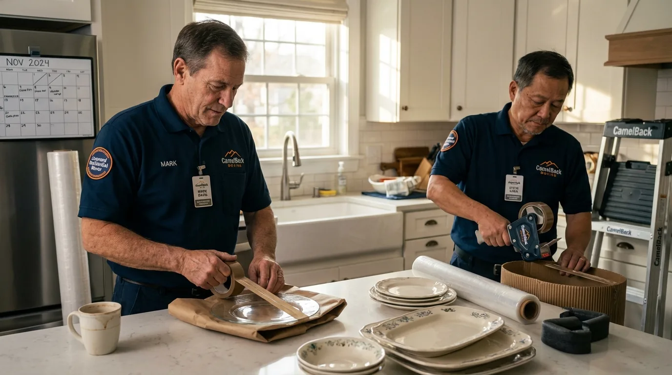 Professional crew packing kitchen dishware in Saint Clair, PA